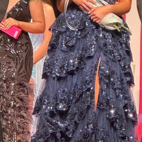 Sherri Hill Midnight Blue Layered Prom Dress - Picture 3 of 3
